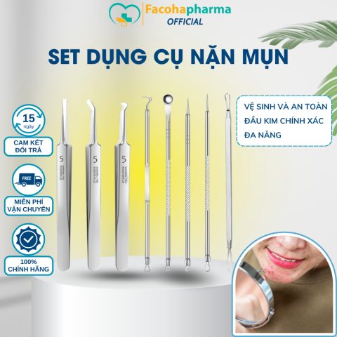 Bộ nặn mụn chuyên nghiệp cao cấp dụng cụ lấy mụn bằng thép không gỉ giúp lấy nhân mụn dễ dàng an toàn cho da CN019