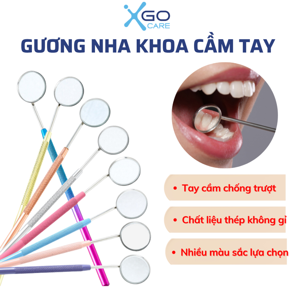 Gương nha khoa cầm tay, gương soi răng kiểm tra răng miệng tại nhà chất liệu thép không gỉ màu ngẫu nhiên CN014