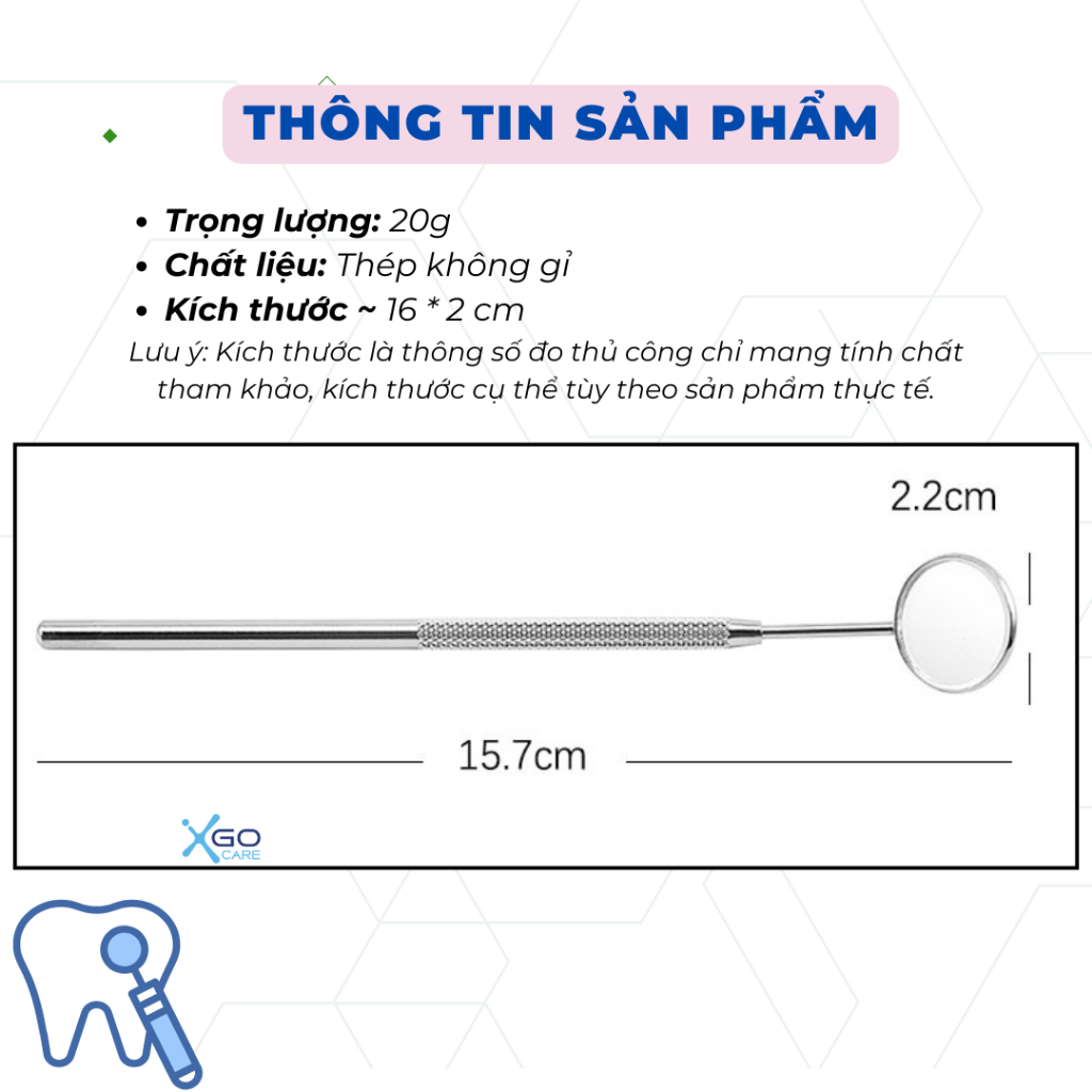 Gương nha khoa cầm tay, gương soi răng kiểm tra răng miệng tại nhà chất liệu thép không gỉ màu ngẫu nhiên CN014