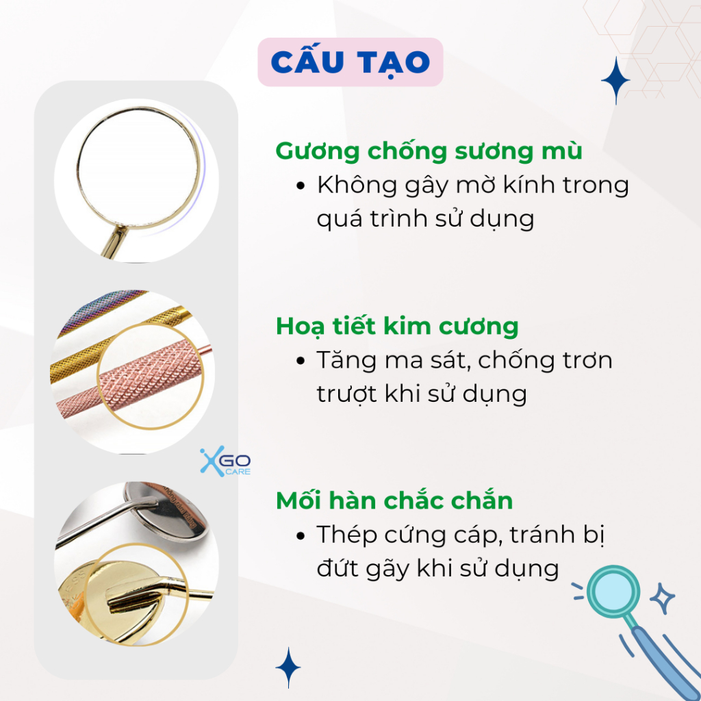 Gương nha khoa cầm tay, gương soi răng kiểm tra răng miệng tại nhà chất liệu thép không gỉ màu ngẫu nhiên CN014