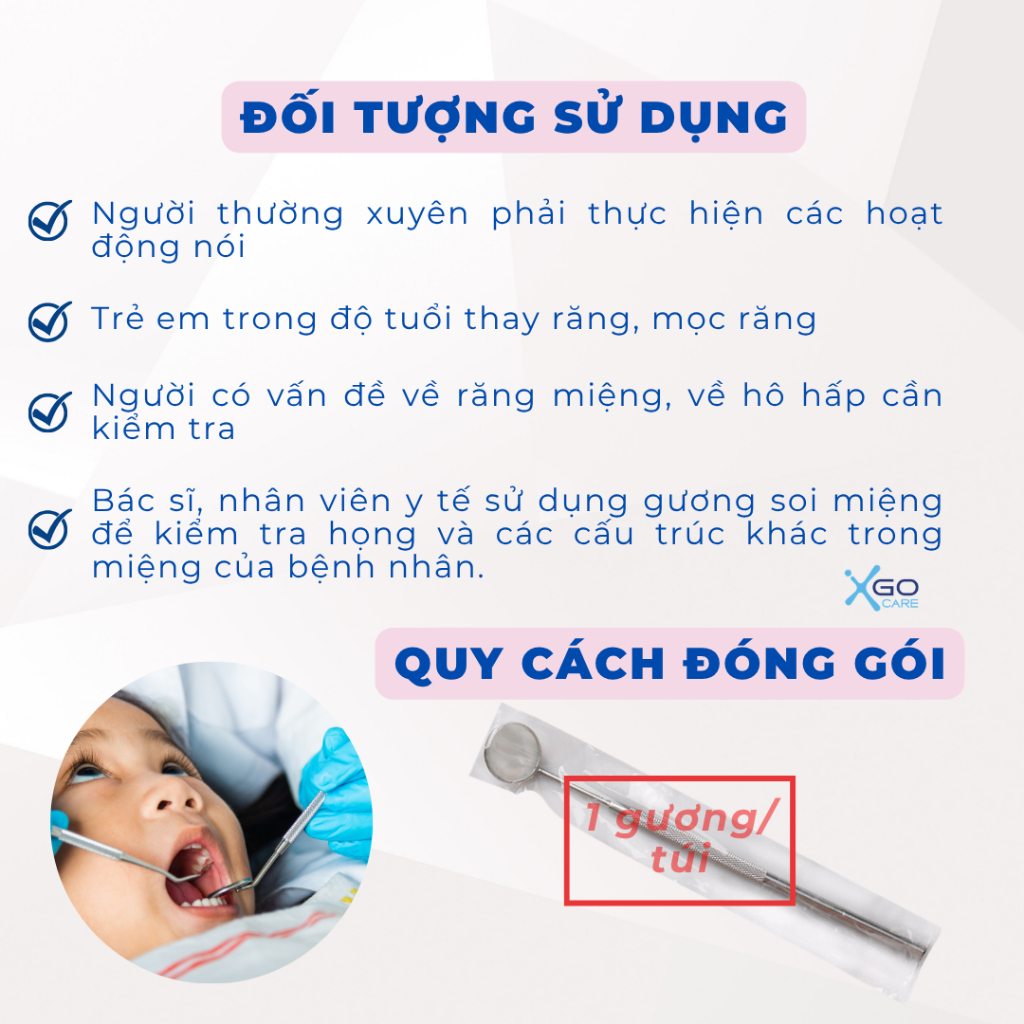 Gương nha khoa cầm tay, gương soi răng kiểm tra răng miệng tại nhà chất liệu thép không gỉ màu ngẫu nhiên CN014