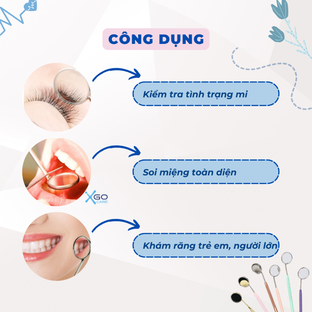 Gương nha khoa cầm tay, gương soi răng kiểm tra răng miệng tại nhà chất liệu thép không gỉ màu ngẫu nhiên CN014