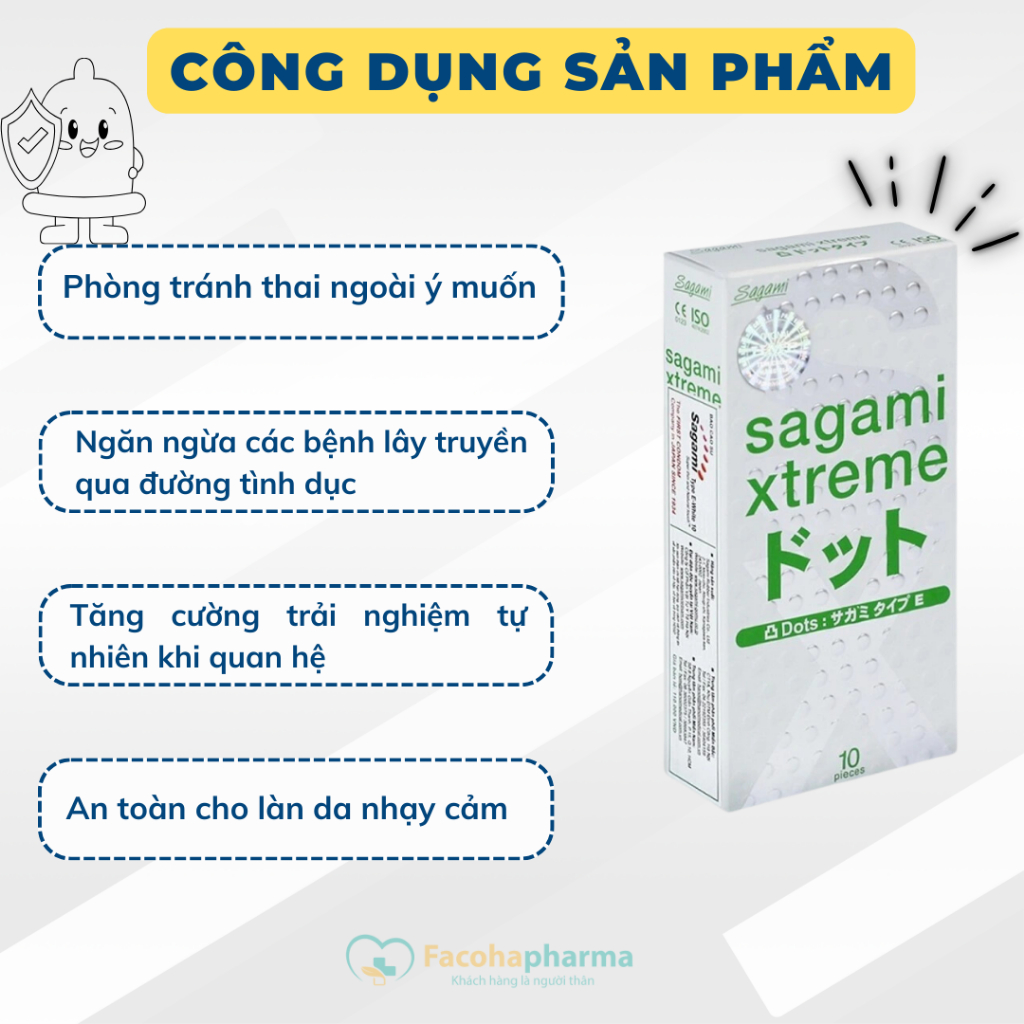 Bao cao su có gai Sagami White Box siêu mỏng tăng kích thích kéo dài quan hệ hộp 10 cái