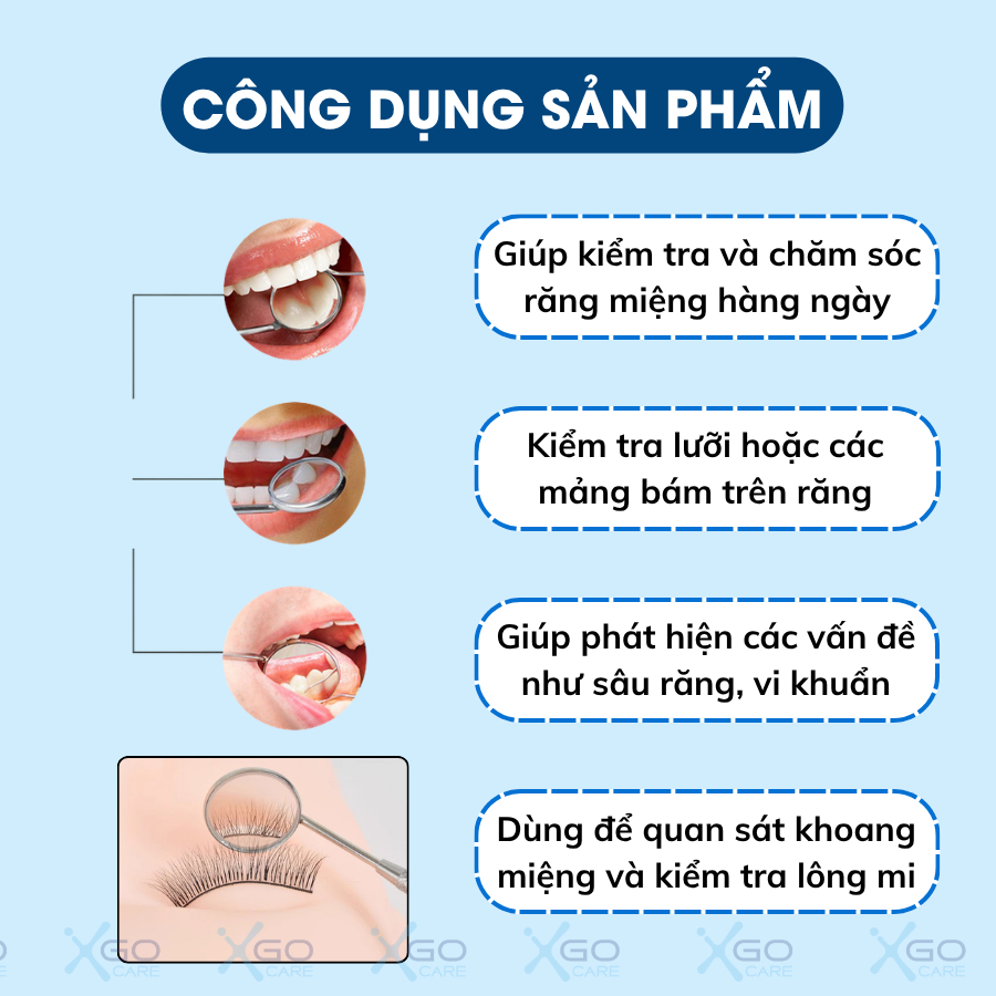 Gương soi răng miệng đa năng dụng cụ được thiết kế tinh tế an toàn sử dụng để soi mi và soi răng miệng CN014