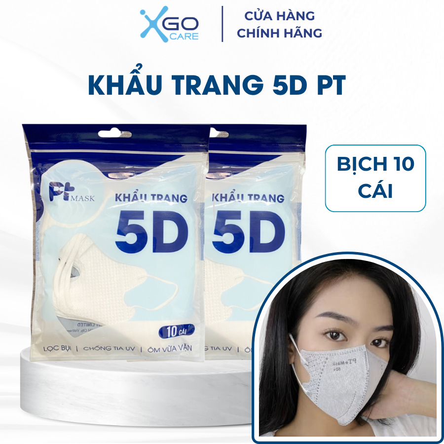 Khẩu trang 5D Mask PT 3 lớp chống nắng lọc bụi hiệu quả hộp 50 cái khẩu trang chính hãng công ty Phương Tuyến x5PT5DO