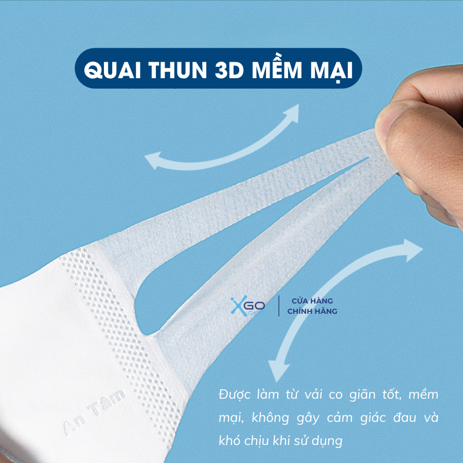 Khẩu trang trẻ em 3D An Tâm 3 lớp kháng khuẩn ngăn ngừa bụi mịn cho bé từ 3-8 tuổi hộp 50 cái AT3D50C