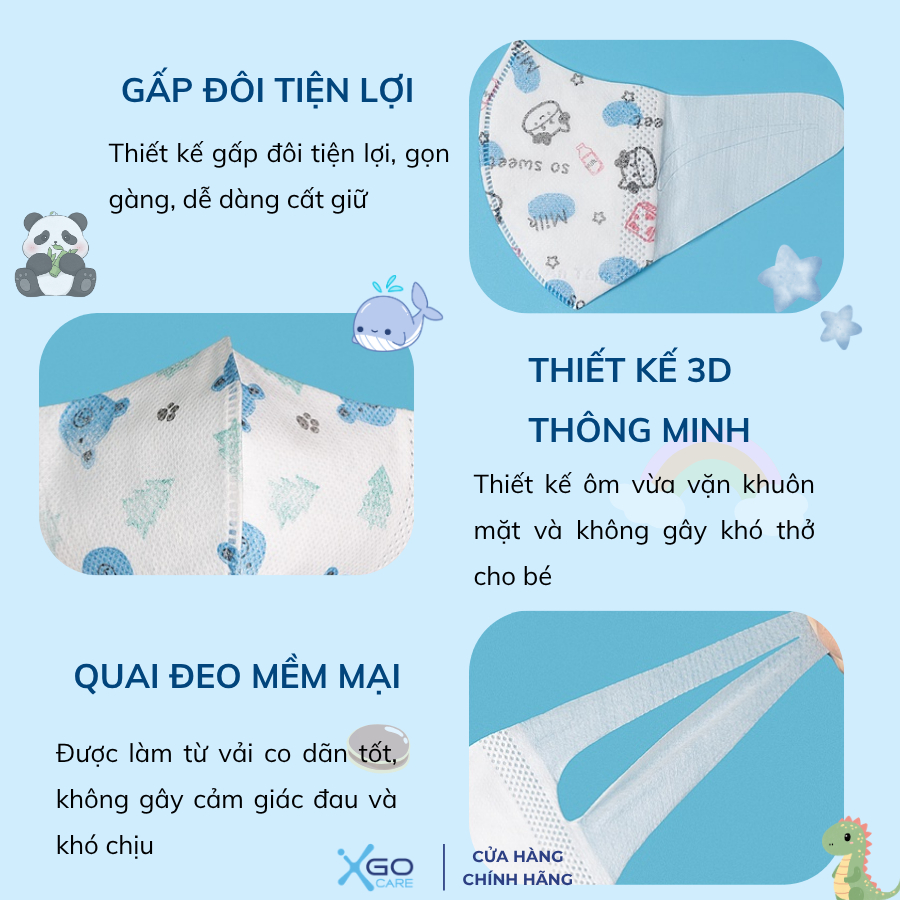 Khẩu trang trẻ em 3D An Tâm 3 lớp kháng khuẩn ngăn ngừa bụi mịn cho bé từ 3-8 tuổi hộp 50 cái AT3D50C