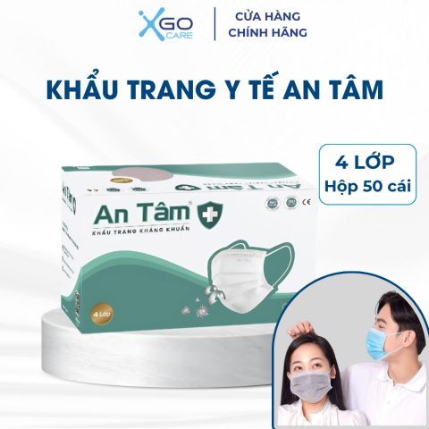Hộp 50 cái khẩu trang y tế 4 lớp An Tâm kháng khuẩn không xù chống tia UV thiết kế thời trang mang đi tiện lợi