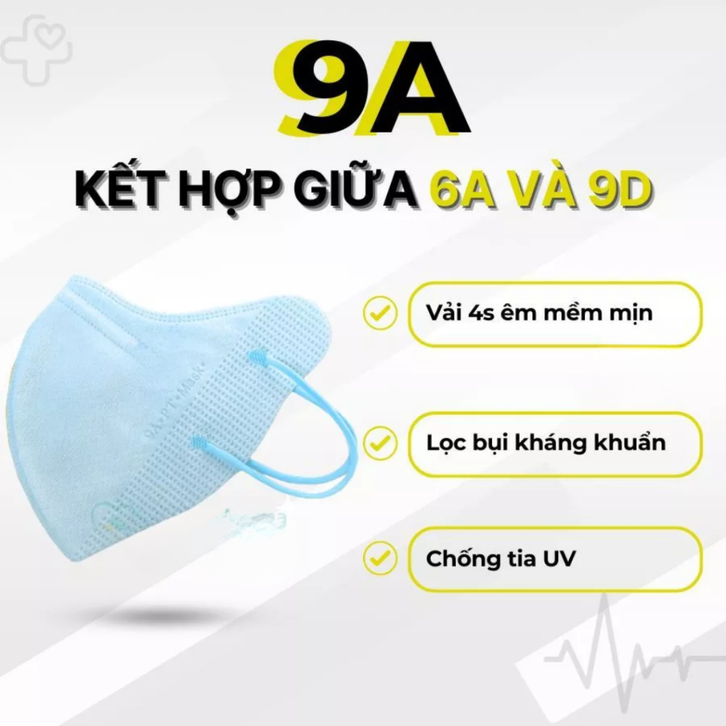 Thùng sỉ 100 bịch khẩu trang 9A PT mask cao cấp 5 lớp kháng khuẩn thiết kế 3D che nắng phổ rộng