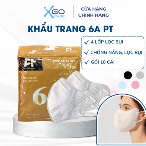 Khẩu trang 6A PT 4 lớp giúp kháng khuẩn vượt trội ngăn chặn khói bụi và chống tia UV toàn diện gói 10 cái  PT6AO