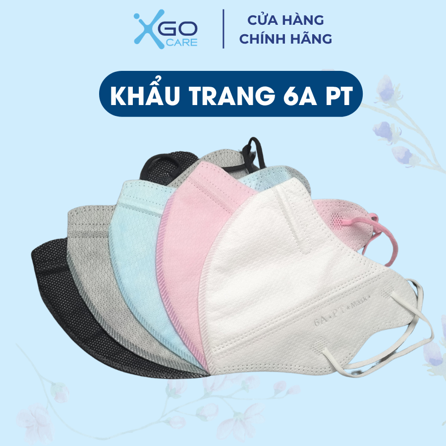 Khẩu trang 6A PT 4 lớp giúp kháng khuẩn vượt trội ngăn chặn khói bụi và chống tia UV toàn diện gói 10 cái PT6AO