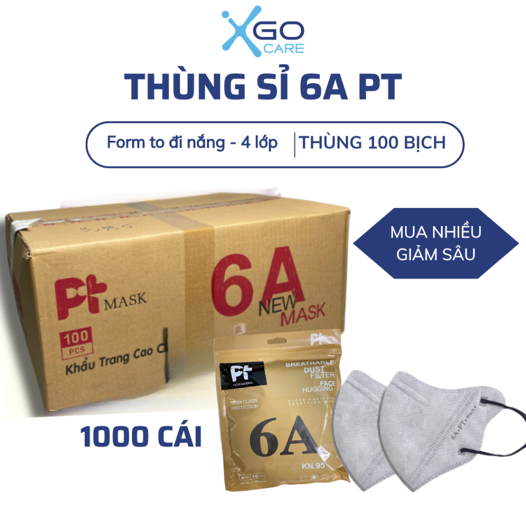 Thùng sỉ khẩu trang 6A Phương Tuyến 4 lớp kháng khuẩn dày dặn có đệm mũi chắc chắn độ che phủ cao PT6A