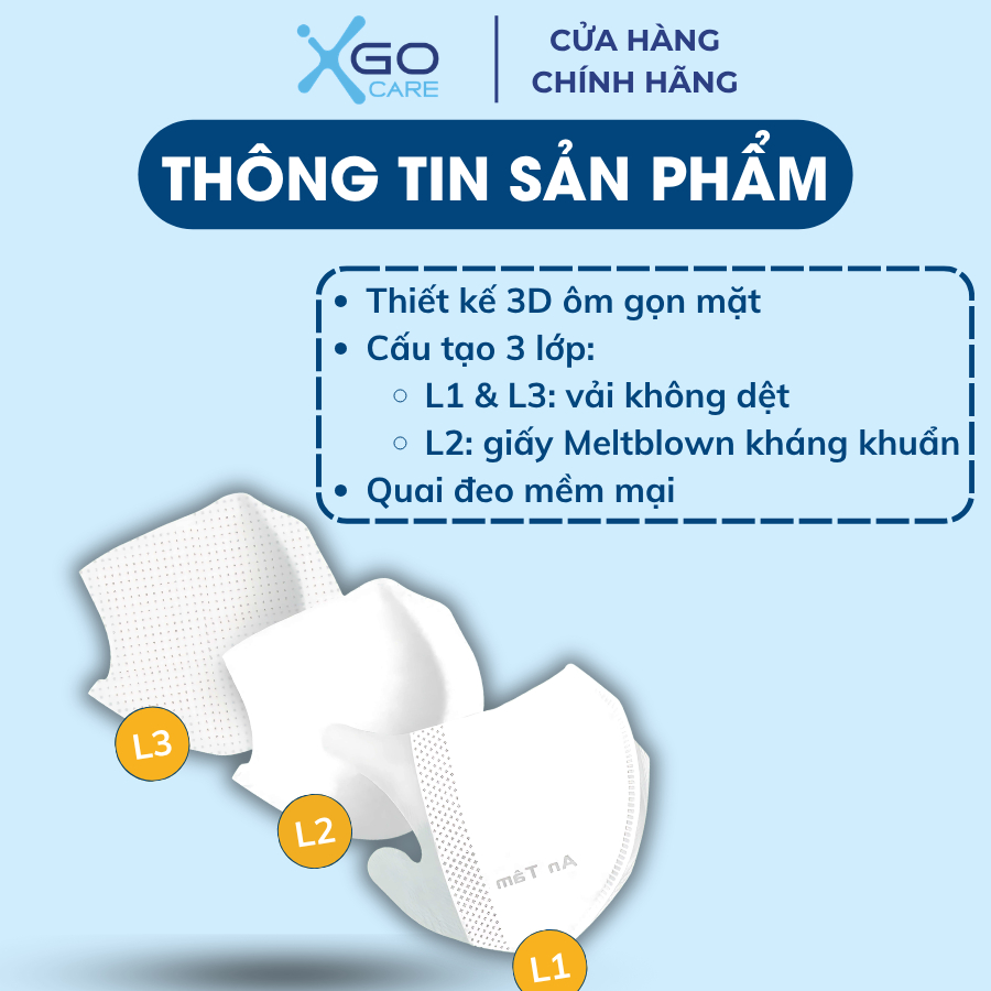 Khẩu trang y tế 3D mask An Tâm hộp 50 cái khẩu trang chống bụi mịn thoáng khí dành cho người lớn