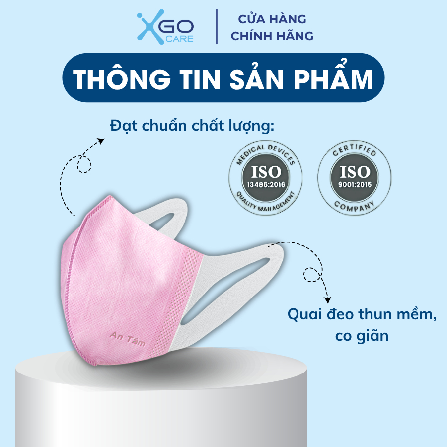 Khẩu trang y tế 3D mask An Tâm hộp 50 cái khẩu trang chống bụi mịn thoáng khí dành cho người lớn