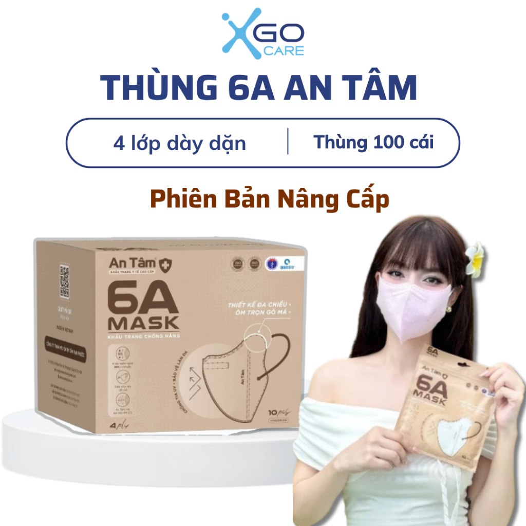Khẩu trang 6A An Tâm 4 lớp chống nắng toàn diện chống bụi mịn hiệu quả thùng khẩu trang 100 cái tiện ích