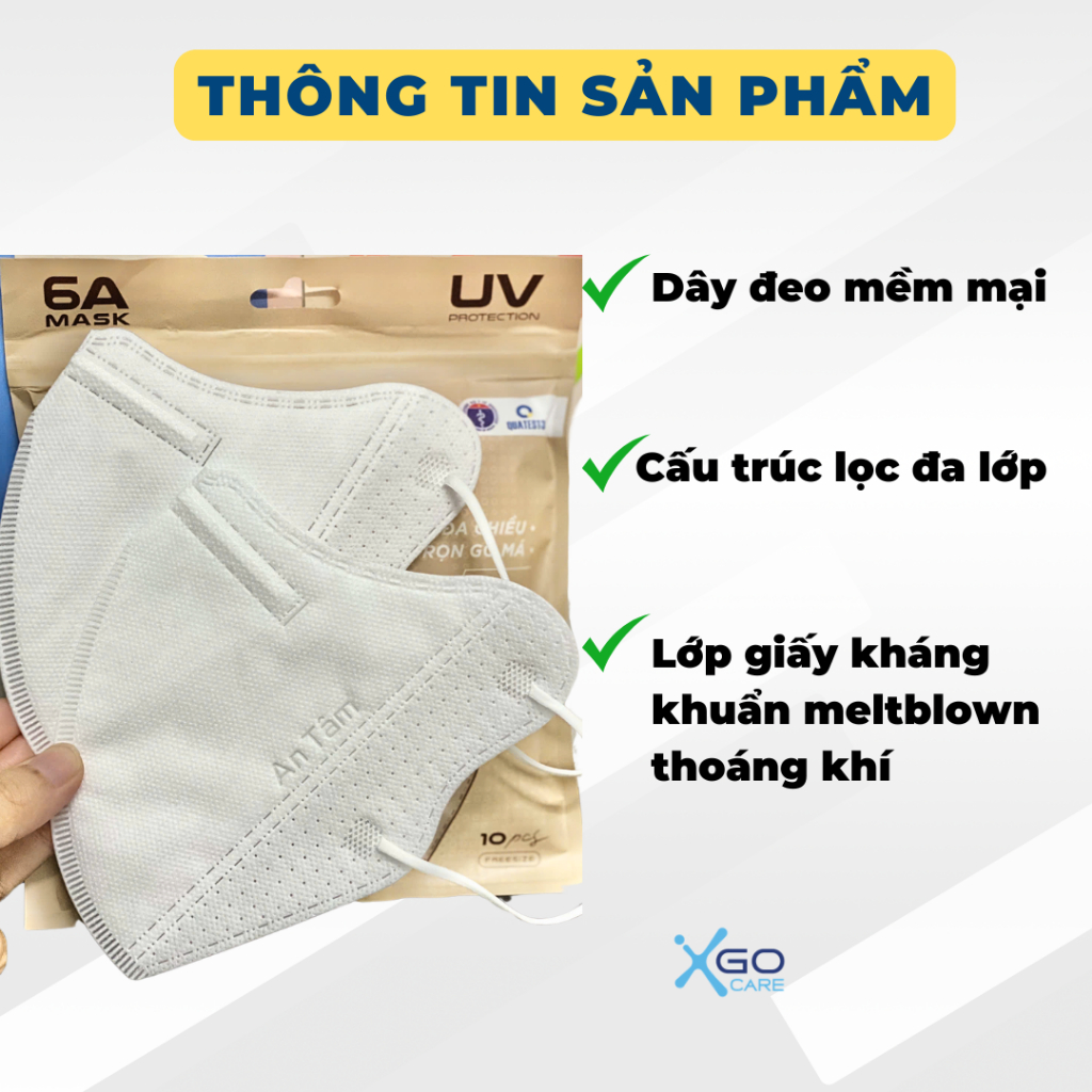 Khẩu trang 6A An Tâm 4 lớp chống nắng toàn diện chống bụi mịn hiệu quả thùng khẩu trang 100 cái tiện ích