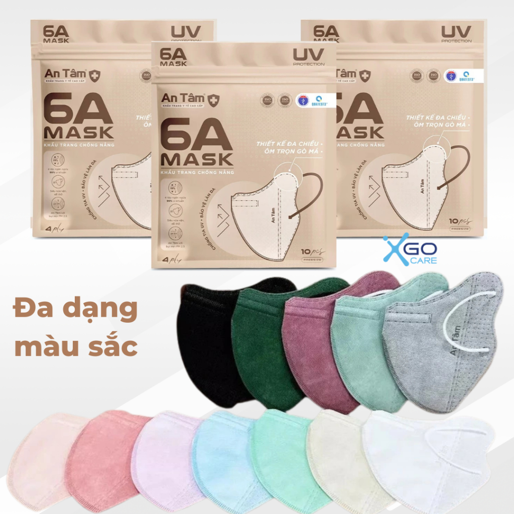 Khẩu trang 6A An Tâm 4 lớp chống nắng toàn diện chống bụi mịn hiệu quả thùng khẩu trang 100 cái tiện ích