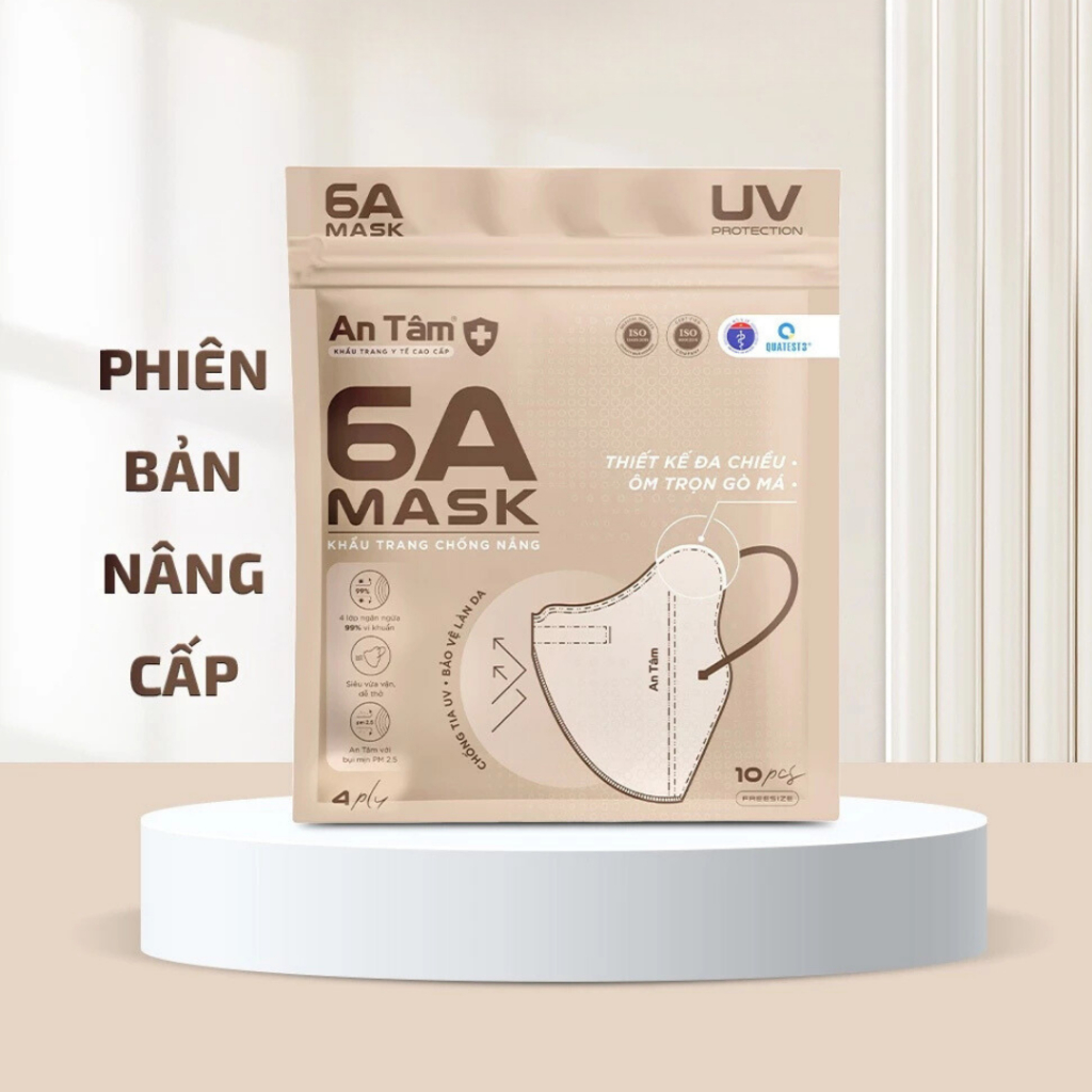 Khẩu trang 6A An Tâm 4 lớp chống nắng toàn diện chống bụi mịn hiệu quả thùng khẩu trang 100 cái tiện ích