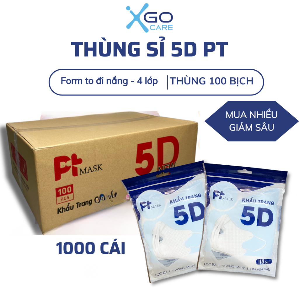 Thùng 100 bịch khẩu trang 5D Phương Tuyến chính hãng 4 lớp kháng khuẩn, chống bụi đủ màu sắc theo xu hướng x10PT9DO