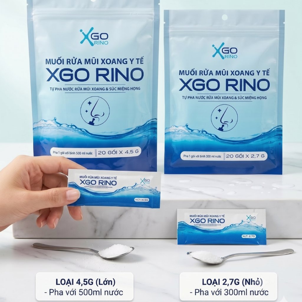Muối rửa mũi chuyên dụng pha nước muối sinh lý làm sạch khoang mũi cho trẻ em và người lớn