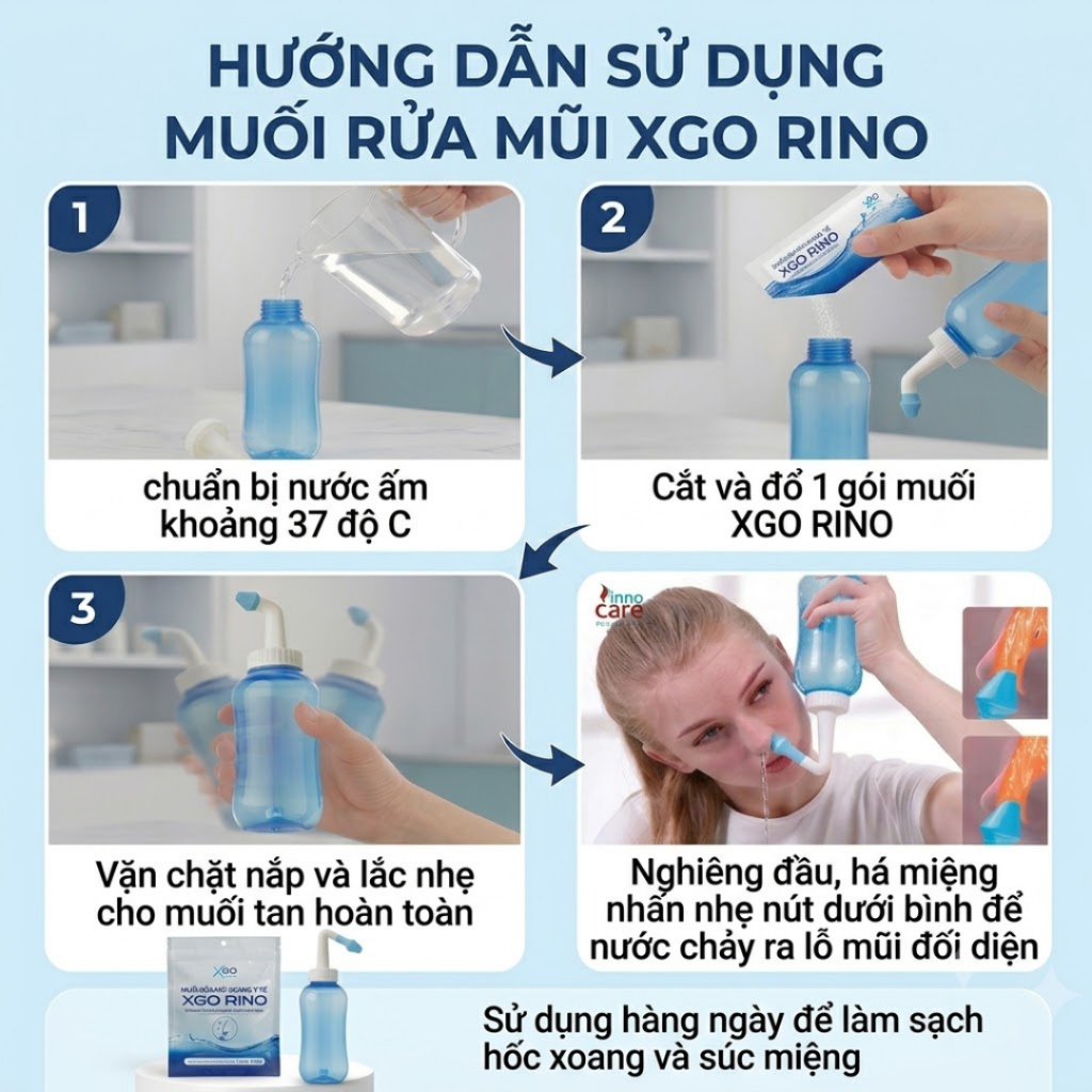 Muối rửa mũi chuyên dụng pha nước muối sinh lý làm sạch khoang mũi cho trẻ em và người lớn