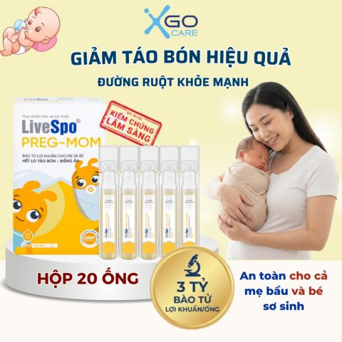 Men vi sinh LiveSpo PREG-MOM cho bé ,mẹ bầu giảm táo bón, nhuận tràng, hỗ trợ tiêu hóa hiệu quả hộp 20 ống