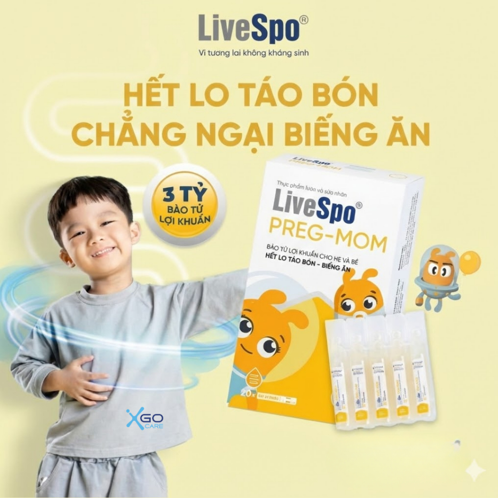 Men vi sinh LiveSpo PREG-MOM cho bé ,mẹ bầu giảm táo bón, nhuận tràng, hỗ trợ tiêu hóa hiệu quả hộp 20 ống