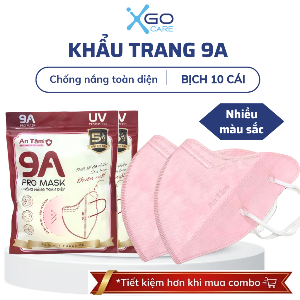 Khẩu trang 9A combo 50 cái chống nắng An Tâm 5 lớp kháng khuẩn che nắng toàn diện chắn bụn mịn và tia UV hiệu quả