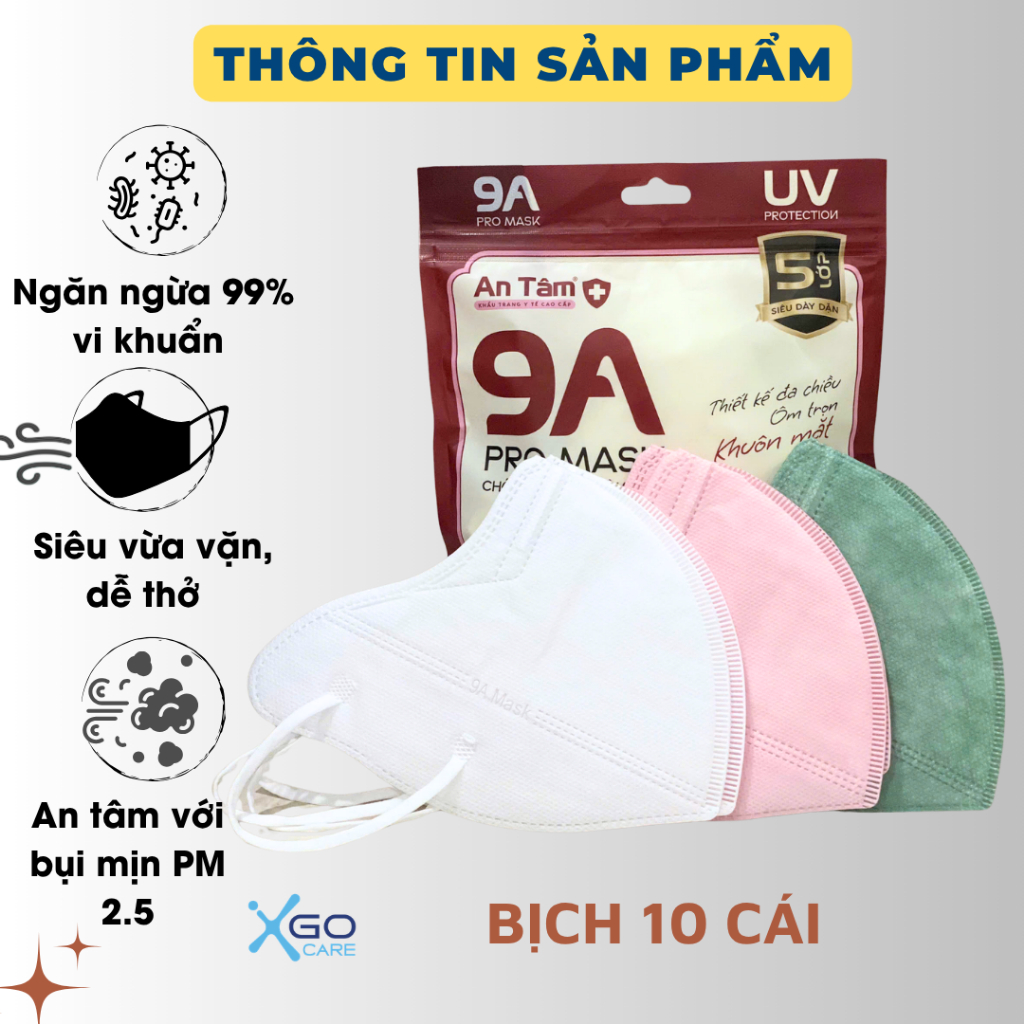 Khẩu trang 9A combo 50 cái chống nắng An Tâm 5 lớp kháng khuẩn che nắng toàn diện chắn bụn mịn và tia UV hiệu quả