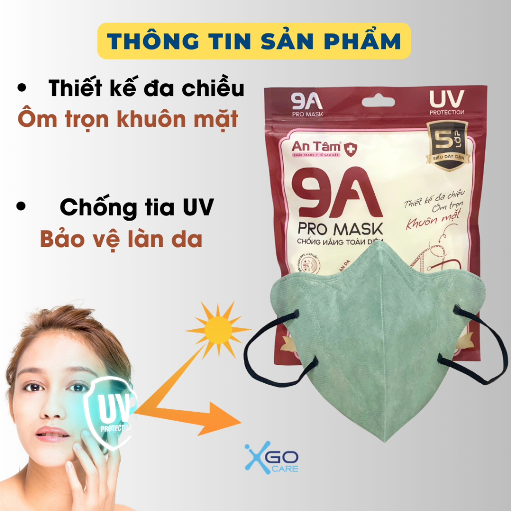 Khẩu trang 9A combo 50 cái chống nắng An Tâm 5 lớp kháng khuẩn che nắng toàn diện chắn bụn mịn và tia UV hiệu quả