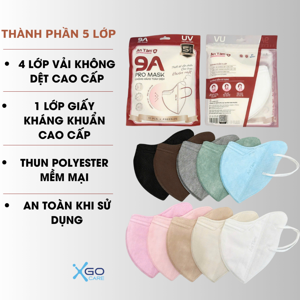 Khẩu trang 9A combo 50 cái chống nắng An Tâm 5 lớp kháng khuẩn che nắng toàn diện chắn bụn mịn và tia UV hiệu quả