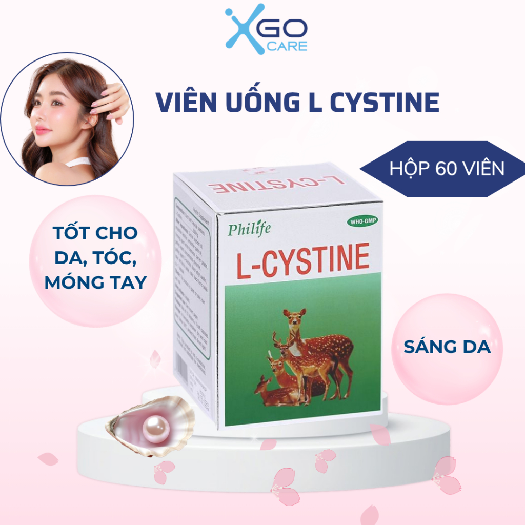 L cystine Phils Lin 500mg viên uống sáng da giảm nám ngăn rụng tóc chống lão hóa giúp móng chắc khỏe hiệu quả hộp 60 vên