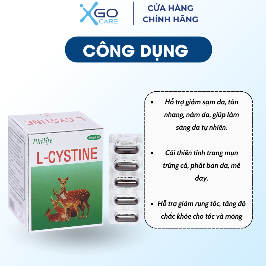 L cystine Phils Lin 500mg viên uống sáng da giảm nám ngăn rụng tóc chống lão hóa giúp móng chắc khỏe hiệu quả hộp 60 vên