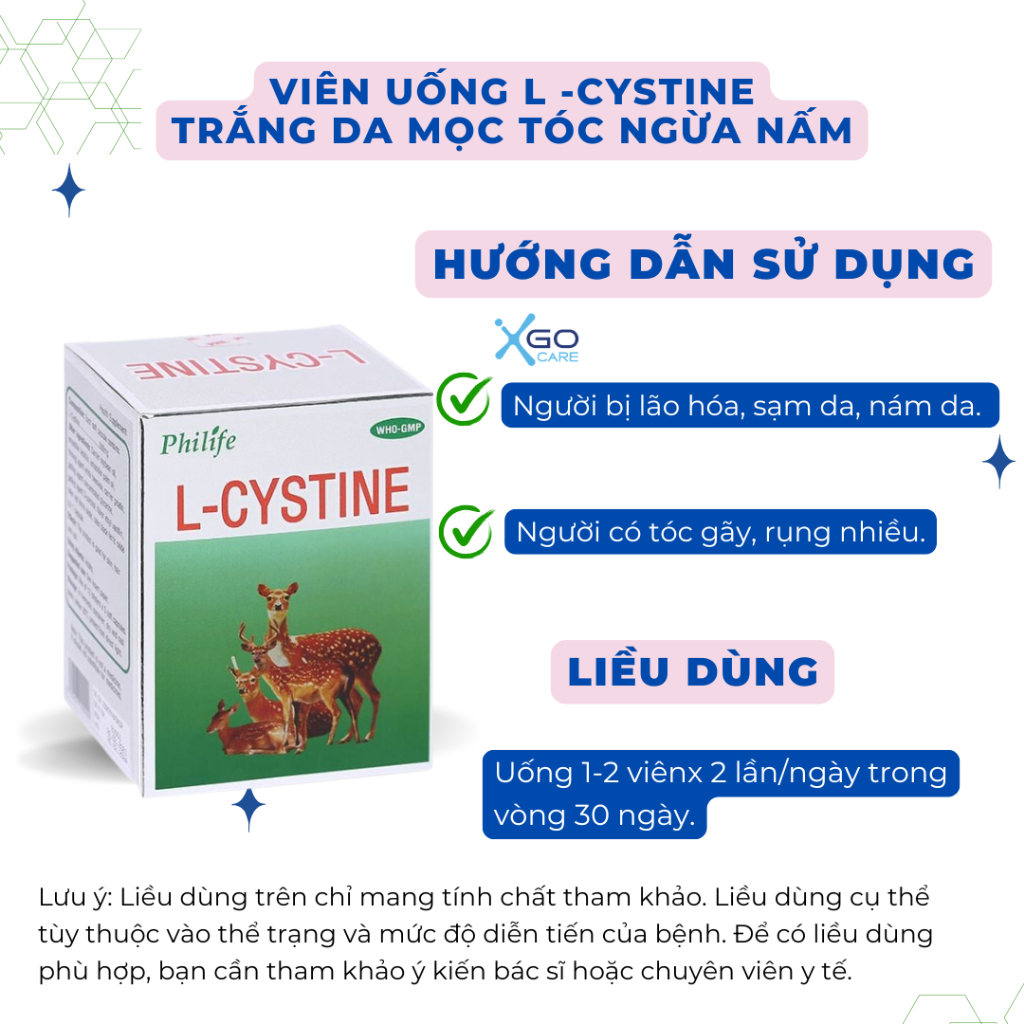 L cystine Phils Lin 500mg viên uống sáng da giảm nám ngăn rụng tóc chống lão hóa giúp móng chắc khỏe hiệu quả hộp 60 vên