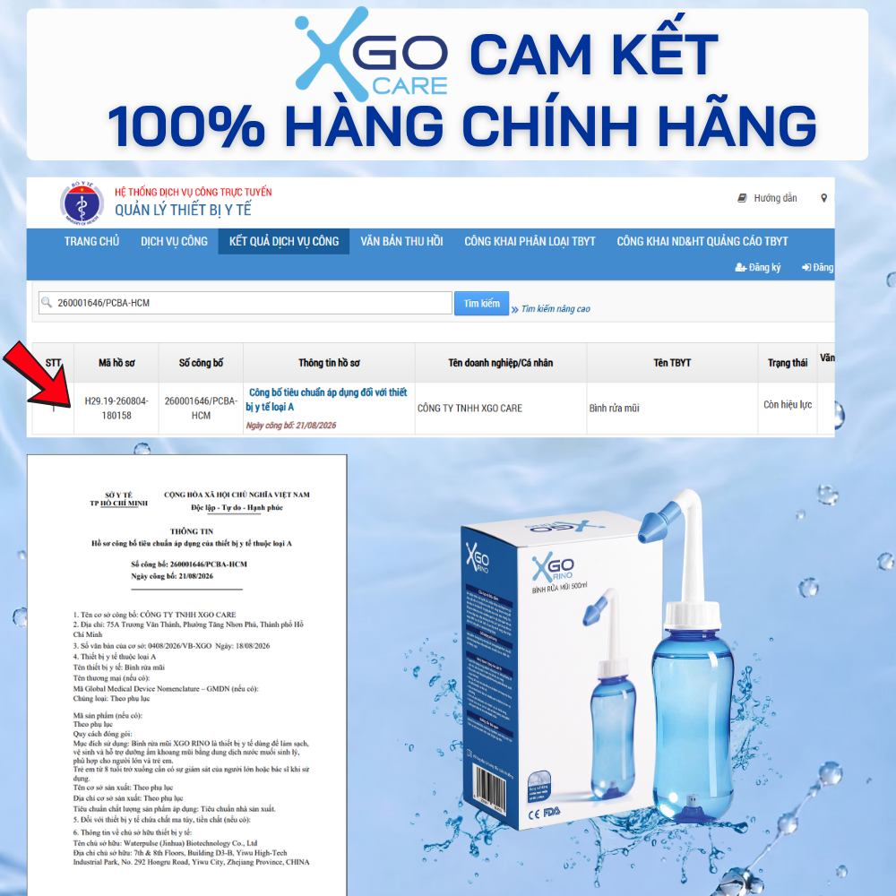 Phiếu công bố Bình rửa mũi XGO Rino — 260001646/PCBA-HCM